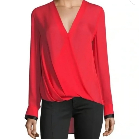 rag & bone Tops - RAG & BONE Red Silk Wrap Blouse Hi Lo Hem Long Sleeve Large